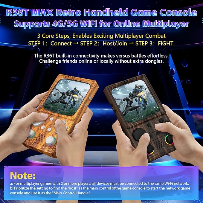 R36TMAX Retro Handheld Game Console, 4 Inch IPS HD Screen Retro Gaming Console, Supports WiFi Networked Fighting and OTG, Compatible with a Large Variety of Classic Games,Wood Grain Coffee Brown