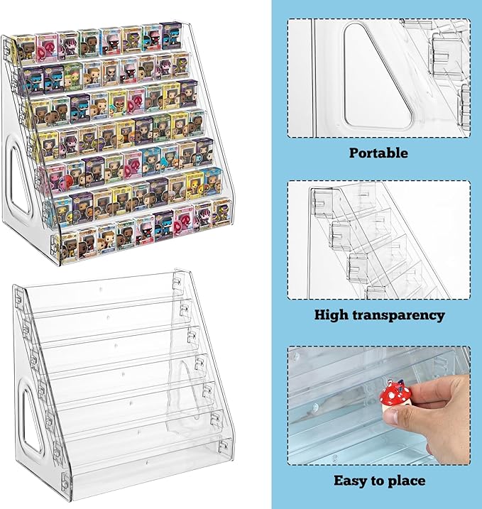 2 pcs 7-Layers Clear Display Shelf for Funko Pop,2 Pack Mini Collectible Toys Display Shelf for Bitty Pop,Clear Acrylic Display Case for Miniature Mini Action Storage Compatible with Bitty Pops Funko