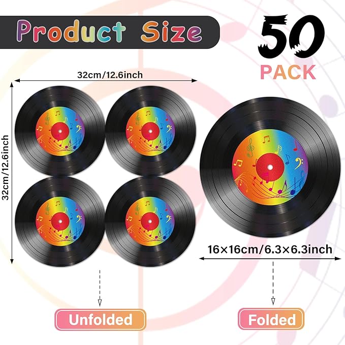 100 Pcs Vinyl Record Themed Napkins 50's Theme Party Decorations for 1950's Music Birthday Rock Party Supplies Back to 50s Rock Paper Napkins Music Roll Favors Throwback Retro