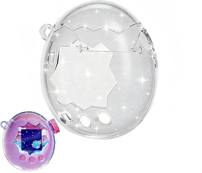 Clear Protective Case Compatible with Tamagotchi Paradise – Waterproof & Interactive Shell with Flip-Open Design for Kids’ Digital Pet Toys (Clear Glitter)