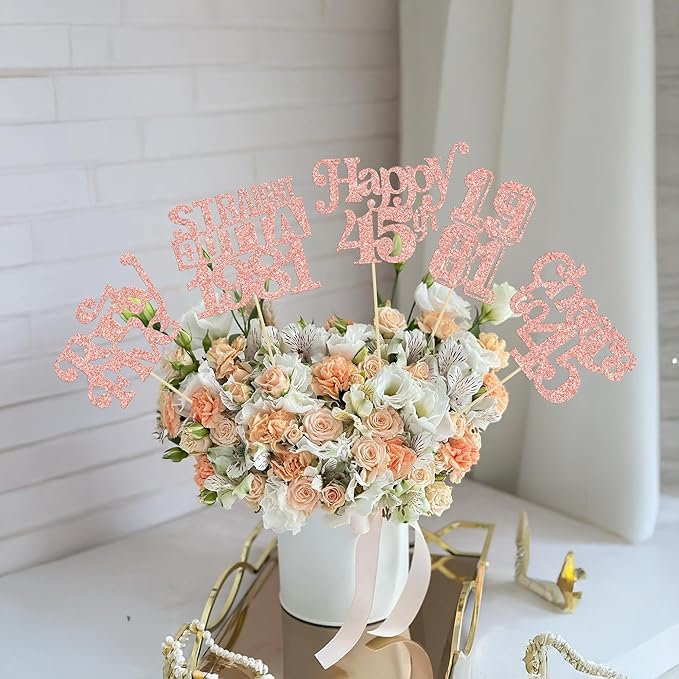 Gyufise 15Pcs Happy 45th Birthday Centerpiece Sticks Forty Five Straight Outta 1981 Table Flower Centerpieces Sticks Cheers to 45 Decorations for 45th Birthday Party Supplies Rose Gold