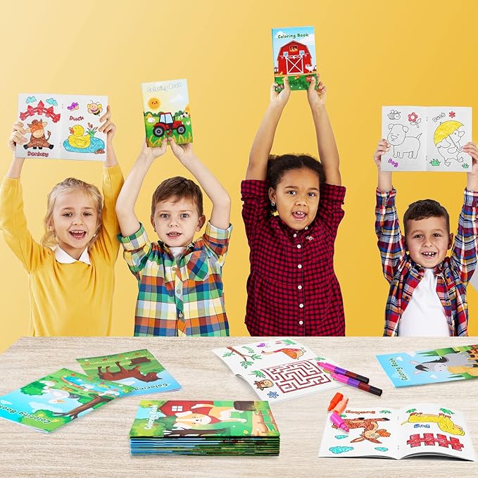 BenLouis 24 Pcs Farm Animals Mini Coloring Books Kids Barn Party Favors Small Activity Books Bulk for Kids Farmhouse Cow Horse Birthday Goodie Bags Stuffers Return Gifts Classroom Travel