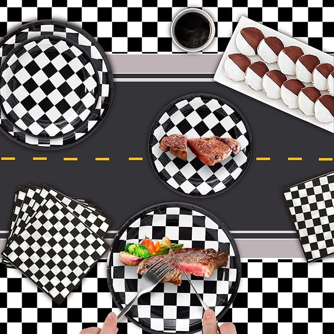 180Pcs Race Car Party Supplies Paper Plates and Napkins Serve 60 Disposable Tableware Set for Birthday Party Decorations Game Day Family Holiday Sports Events
