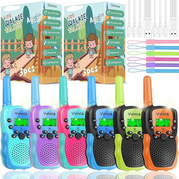 Vvinca 6 Pcs Walkie Talkies for Kids Rechargeable