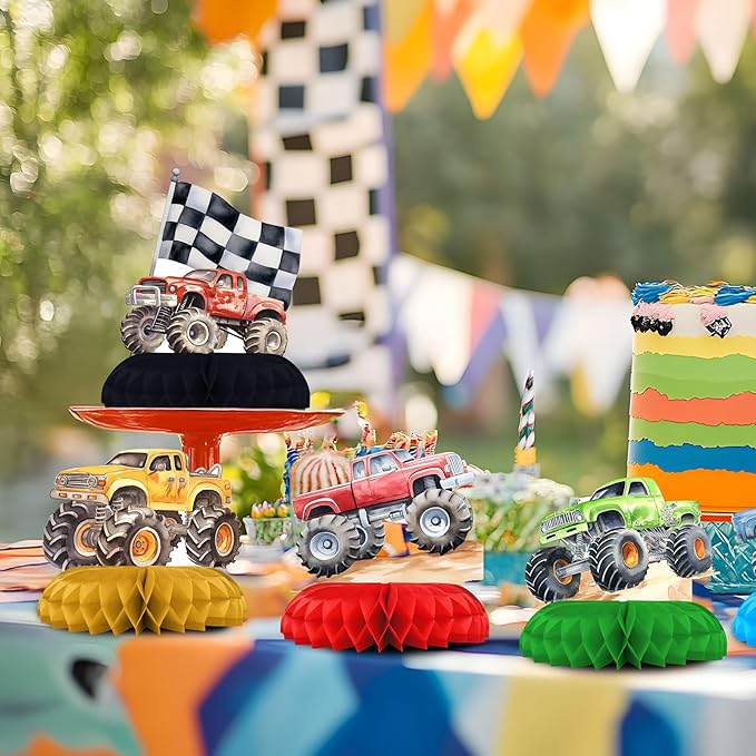 12 Pack Monster Truck Table Decorations - Monster Truck Party Decorations for Kids' Birthday and Baby Shower - Monster Truck Table Toppers