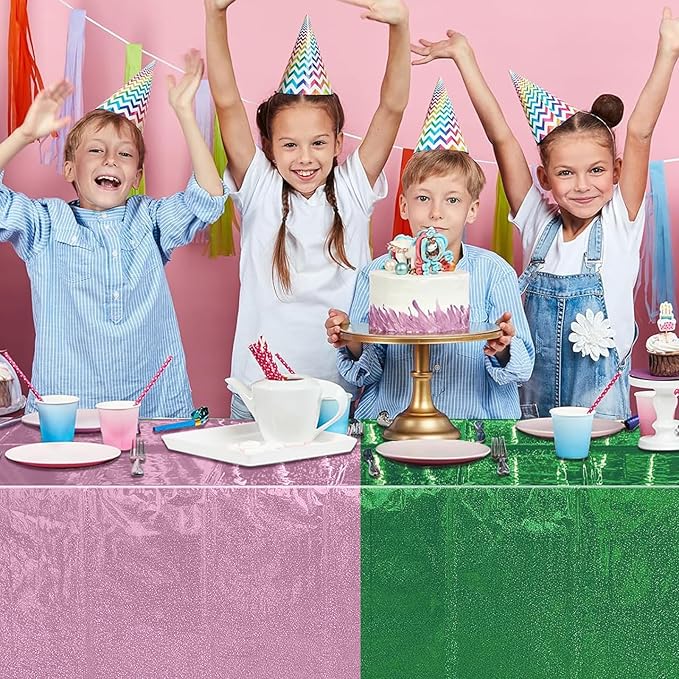 2 Pack Witch Holographic Tablecloth, Party Pink and Green for 54" x 108" Witch Princess Theme Decorations, Iridescent Metallic Plastic Glitt