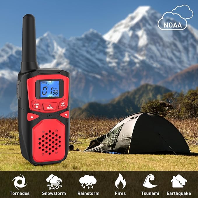 WokTok Adult Walkie Talkies Long Range Rechargeable Portable Two-Way Walkie Talkie, Camping Gear, SOS Sirens, NOAA Weather Alarms, Kid's Toys, Easy-to-Use Rechargeable Walkie Talkies,4 Packs