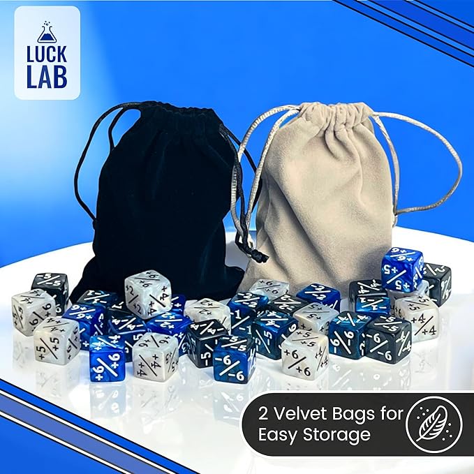 Luck Lab MTG Magic Life Counter Dice, 48 PCS - Compatible w/Magic Card Game Accessories, CCG Creature Stats w/ 2 Dice Bags (Blue Pearl, Blue Swirl, White Pearl, Black Pearl)