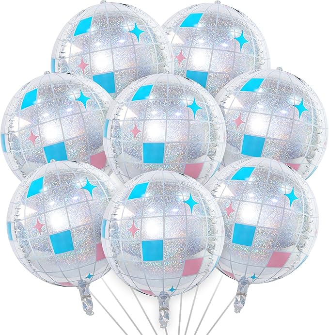 TONIFUL 8Pcs 22Inch Large Laser Silver 4D Giant Round Foil Balloon 4D Metallic Mylar Sephere Balloons for Christmas New Year Birthday Party Graduation Wedding Bridal Shower Decoration Supplies