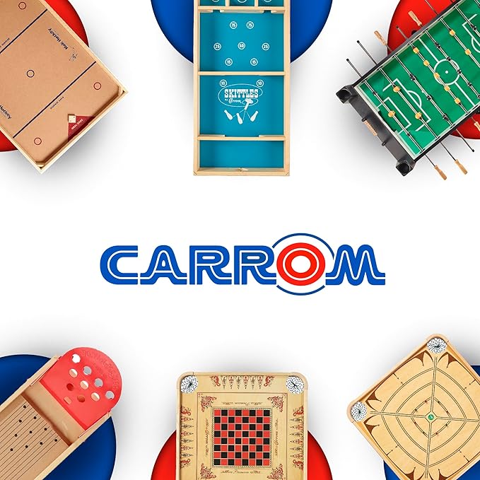 Carrom Board Equipment Set — Includes 44 Playing Pieces, Instruction Manual and Carrying Case — Extra Accessories for Board Games for Adults & Children — Durable Sports Board Game Accessories