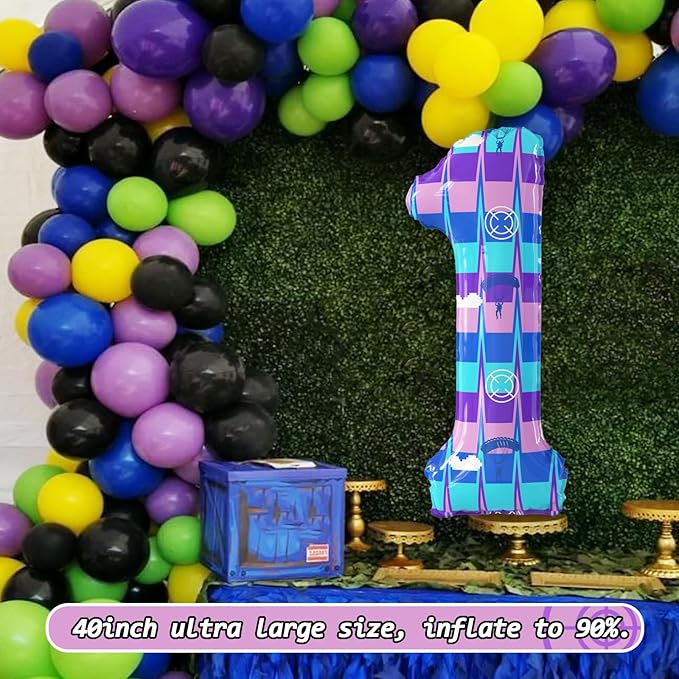 40 Inch Video Game Theme Number 1 Balloons Large Birthday Party Number Balloons Piñata Gaming for Kids Battle Boys Birthday Party Decoration Supplies