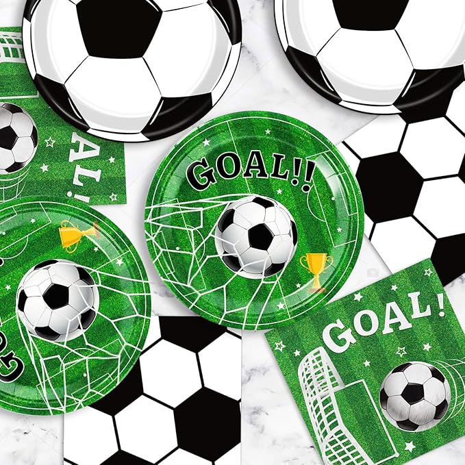 Soccer Plates and Napkins, Disposable Paper 9-Inch Plates and Napkins, Soccer Party Supplies for Boys’ Sports Birthday Party Decorations, Serves 24