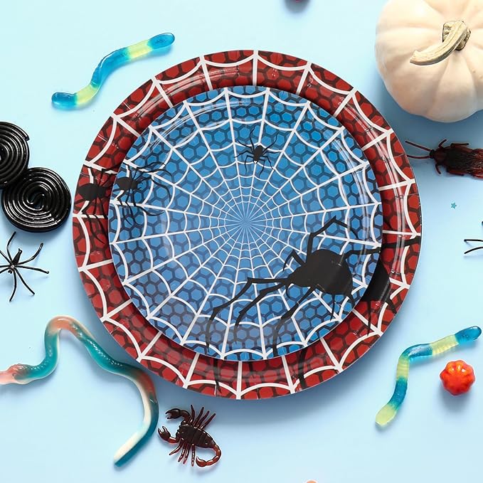 Spider Web Paper Plates Party Supplies - 25 pk 7" and 9" Spider Dessert Plates for Picnic Wedding Baby Shower Kid First Birthday Party Decorations
