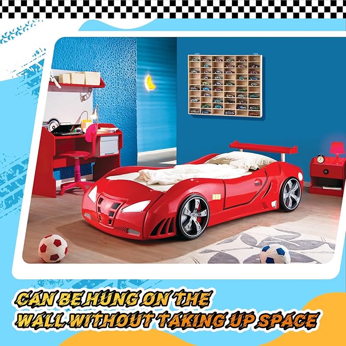 Hot 1/64 Diecast Wheels Display Case Holds Toy Cars Wooden Wall Mount Car Display Shelf Storage Organizer Case for Toy Collectibles, Wheel, Model, 10 Layers (60 Spaces)
