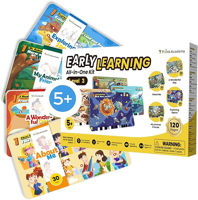 Think Academy Level 3 Flash Cards for Kids Ages 5+, Compatible with Learning Pad, Montessori-Inspired Learning Toys to Learn Social Skills, Self-Awareness, Family Life, Cultures & Environment