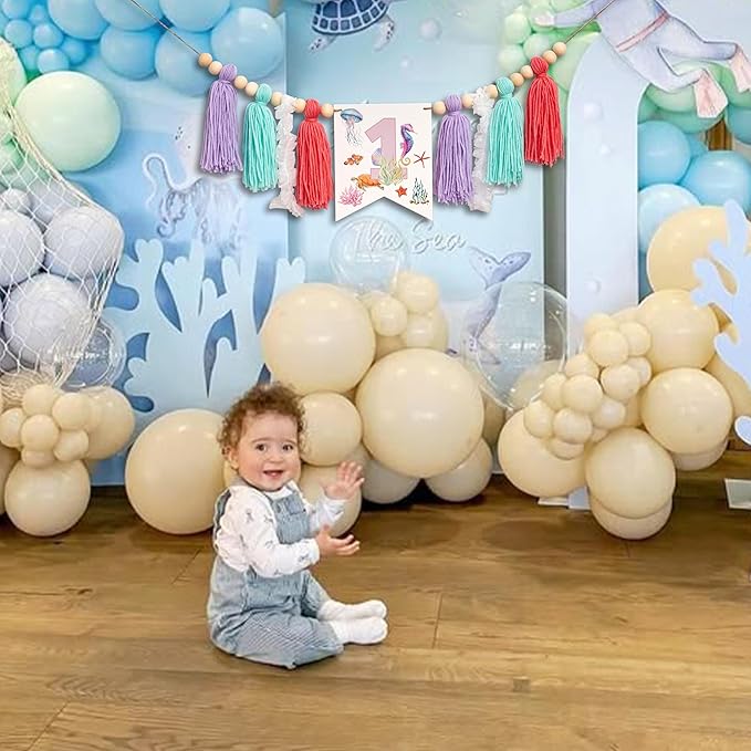 Gostman Oneder The Sea High Chair Banner - Under The Sea Themed First Birthday Party Decorations,1st Birthday Party Decor For Baby Girls (mermaid banner)