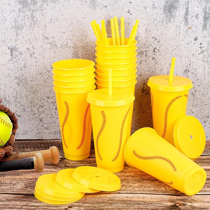 Hxezoc 16 Pieces Plastic Softball Cups Reusable Cute Party Cups 24 oz Sports Party Gifts for Softball Game Sport Birthday Party Decoration Supplies