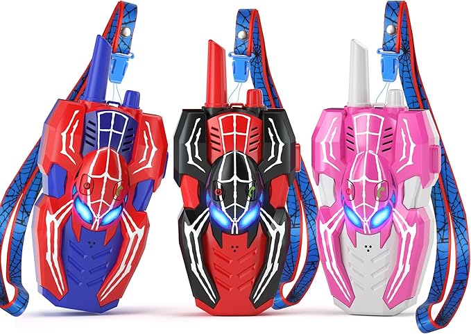 3 Pack Walkie Talkies for Kids, Spider Toys 2 Pack Outdoor 2 Way Radio Toy Gifts Camping Brithday Gift Walkie Talkies for 3 4 5 6 7 8 9 10 Year Old Boys