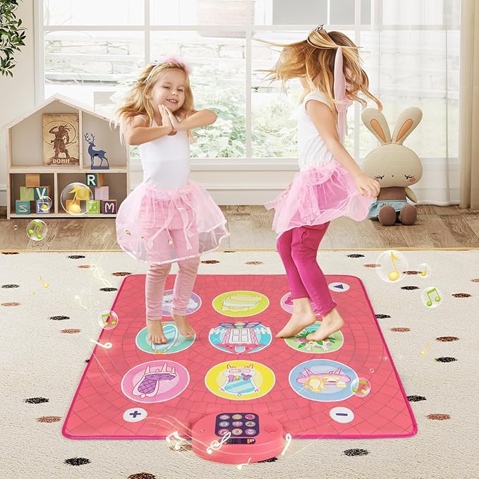 HONEY JOY Dance Mat, Pink Electronic Dancing Pad w/3 Game Modes, 5 Challenge Levels, 9 Keyboard Sounds, 9 Songs & Adjustable Volume, Musical Rhythm Step Play Mat, Gift for 3+ Years Old Girls Boys