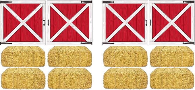 Beistle Barn Loft Door & Hay Bale Props, 12 Pieces, 15.5"-32.5" - Printed Plastic Barnyard Wall Decorations, Western Cut Outs