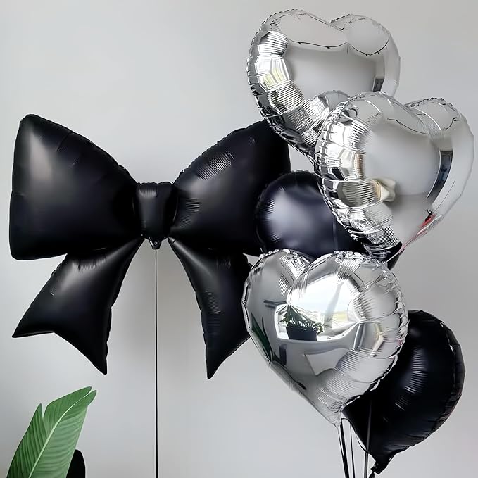 4 PCS Black Bow Balloons Decorations 38 inch/Suitable for Retro Classic Party/Gothic Style Luxurious Palace Princess Party/Wedding Party Decorations(Black 4Pcs)