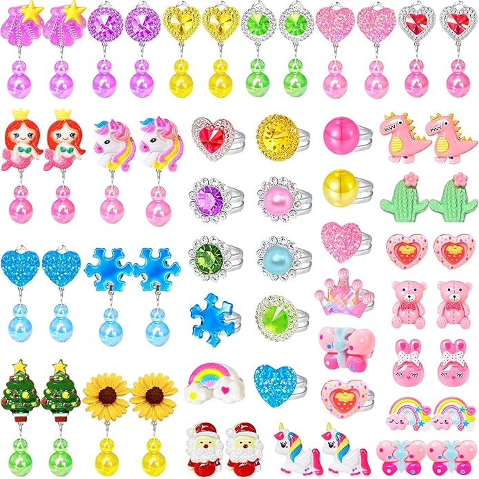 Kids Play Jewelry Sets, Princess Toys for Girls 4-6, 29 Pcs Little Girl Costume Jewelry, Unicorn Necklaces, Bracelets, Rings, Earrings, Dress Up Birthday Easter Gifts for Kids Pretend Play Party Favor