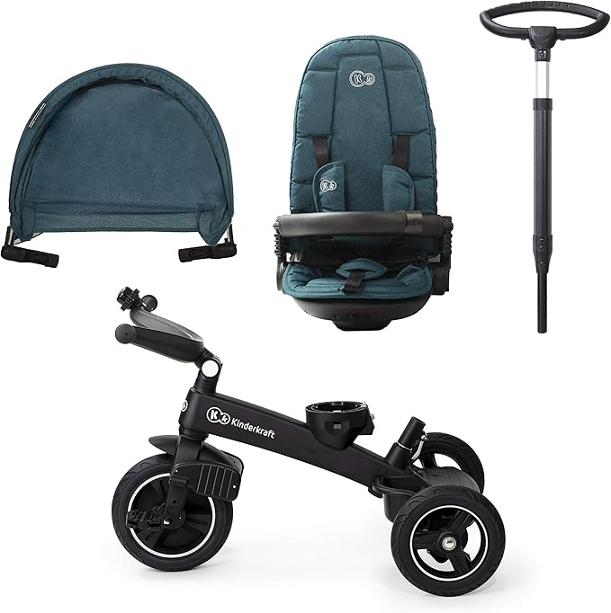 Kinderkraft EASYTWIST Trycicle for Kids Toddlers, Trike 5-in-1, Swivel seat 360° Rotation, Waterproof Material with UPF50+ Filter, Adjustable Parent Handle, Green