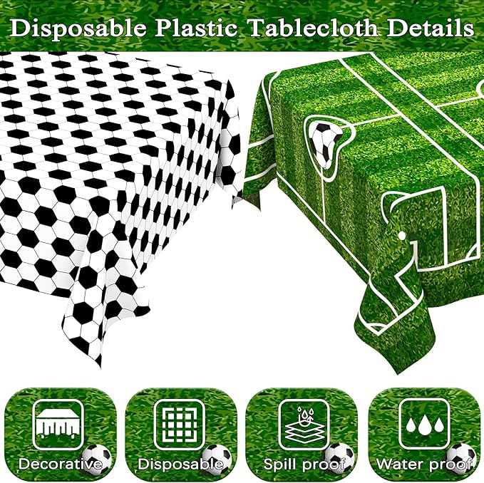 WNINK 4 Pack Soccer Plastic Tablecloth Soccer Party Decorations Soccer Grass Disposable Rectangle Table Cover for Soccer Theme Birthday Party Decoration 54 x 108 Inch