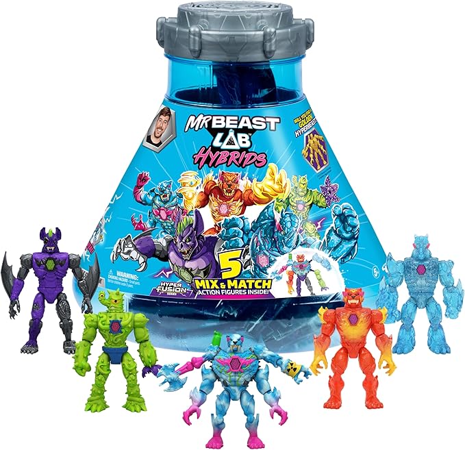 MrBeast Lab Hybrids Mega Pack, Reveal Different Hybrid Parts to Create 5 Mix & Match Action Figures, Including a Mega Torso Panther Experiment to Reveal Real Colors, Collect 30+ Beasts