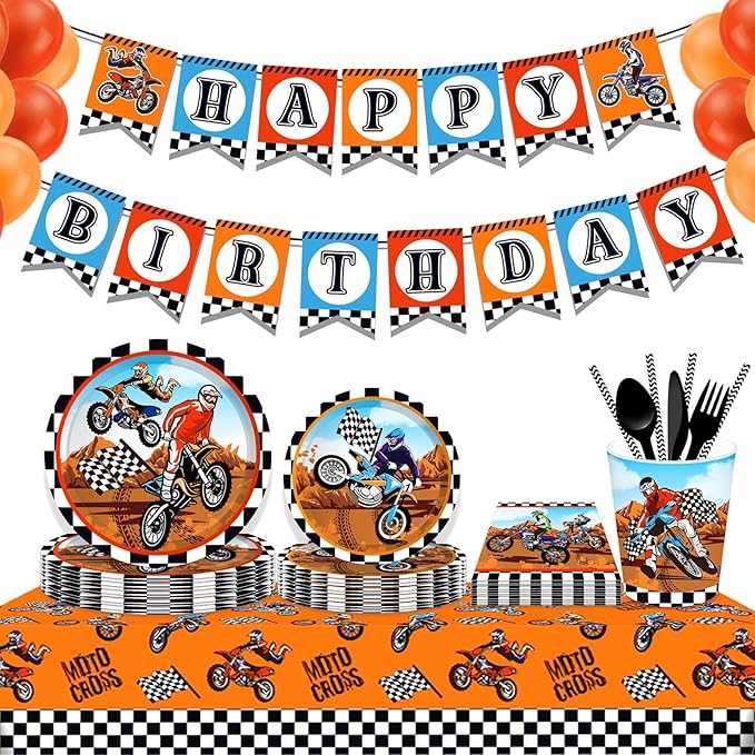 Patelai Dirt Bike Birthday Party Decorations Tablecloths Motorcycle Dirt Bike Theme Table Covers Checkered Racing Baby Shower Party Favor Supplies(3 Pieces)