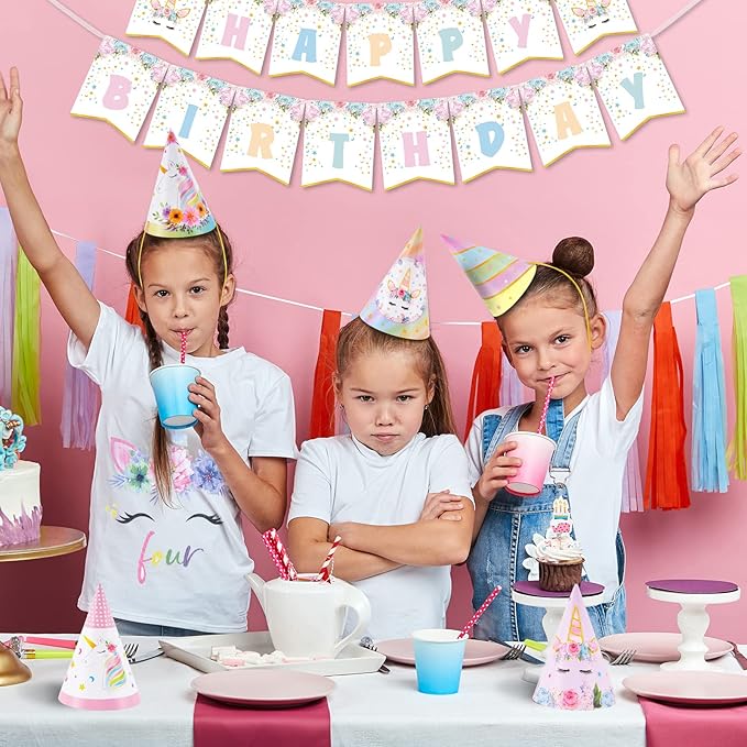 WERNNSAI Birthday Party Hats - 12 Pcs Birthday Party Supplies Cone Hat Headbands Colorful Paper Party Hats for Kids