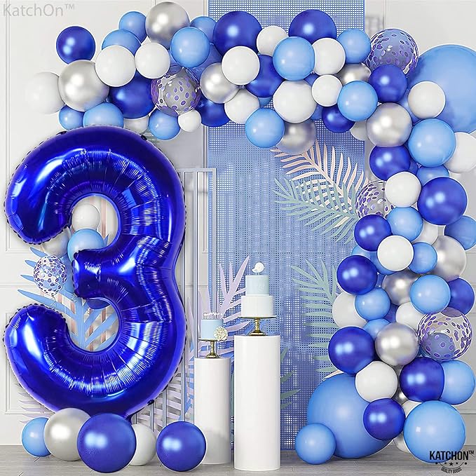 KatchOn, Giant Royal Blue Number 3 Balloon - 40 Inch | Navy Blue 3 Balloon Number | Construction Balloons 3rd Birthday Decorations for Boys | Anniversary Decorations