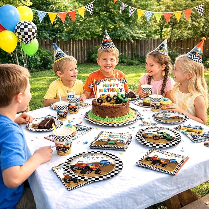 40 Pcs Truck Plates and Napkins Tableware Sets for Truck Party Decorations, Race Car Birthday Decorations Which Can Serve 20