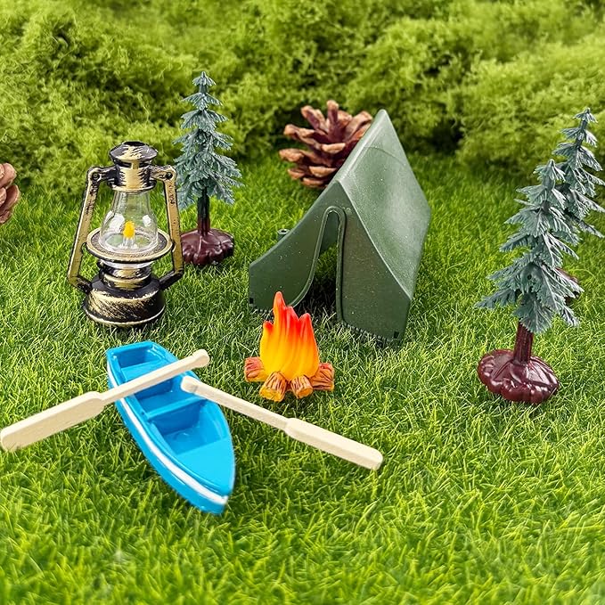 Morofme Camping Cake Decorations Tent Cake Topper Wilderness Forest Themed Cupcake Topper Boat Fireside Campfire Tree Cupcake Decor for Camping Theme Birthday Party Supplies