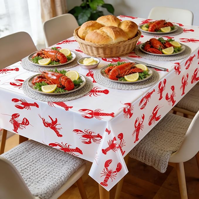 4 Pack Crawfish Tablecloths Plastic Red Lobster Crawfish Boil Table Cover for Birthday Party Decorations Seafood Festivals Potluck Barbecue Supplies, 87 x 51 inches