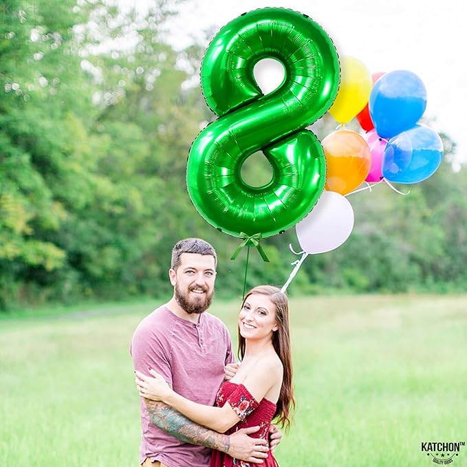 KatchOn, Green Number 8 Balloon - 40 Inch | Green 8 Balloon Number, Happy 8th Birthday Decorations Boy | Eight Balloon Number | 8 Year Old balloon, Green Birthday Decorations