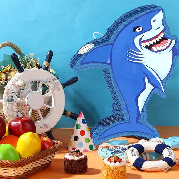Capoda Shark Piñata Large Shark Shaped Piñata with Blindfold and Stick for Birthday Party Baby Shower Summer Ocean Under the Sea Theme Party Supplies Decor