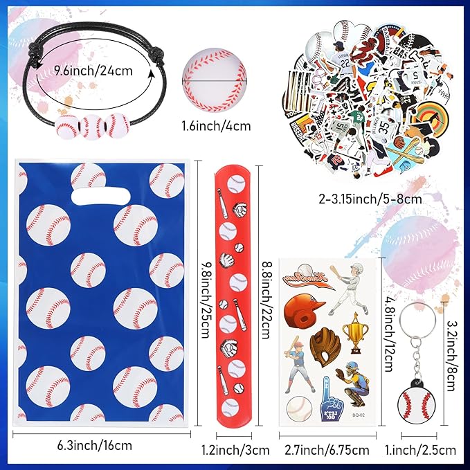 Kolewo4ever 294 Pieces Baseball Party Supplies Baseball Themed Birthday Gift Goodie Bags for Sports Party Supplies