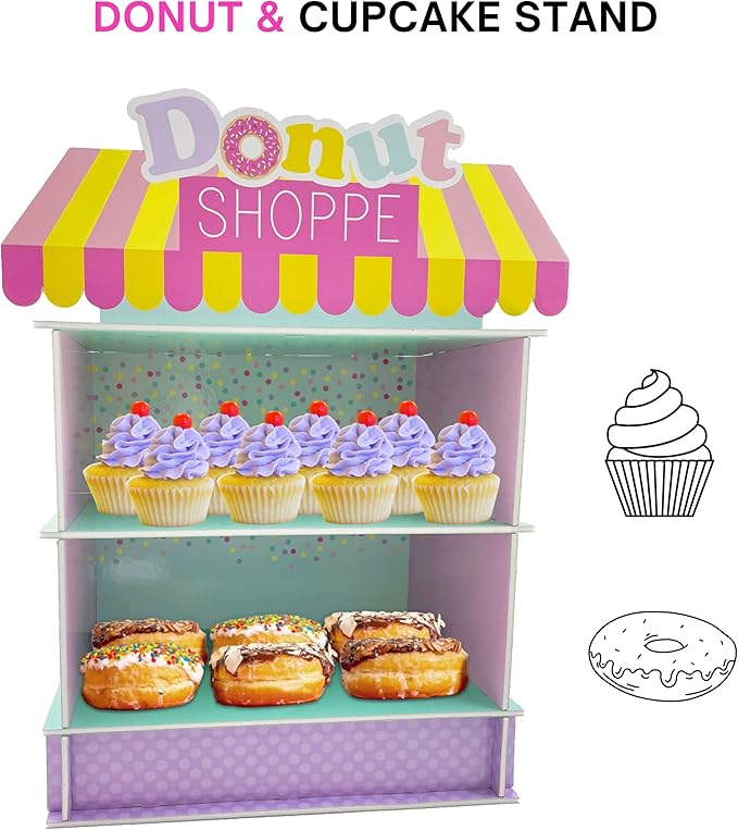 2 Tier Donut Stand for Donut Birthday Party Supplies & Decorations, Cupcake Stand Dessert Table Centerpiece Decor by 4E's Novelty