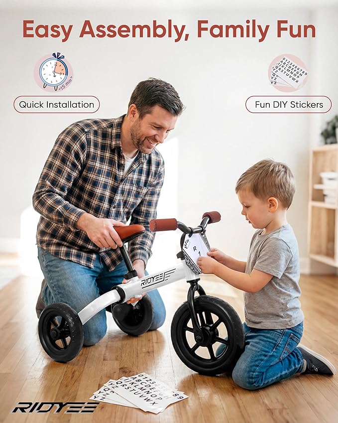 3-in-1 Foldable Tricycle and Balance Bike for Toddlers 2 to 5 Years, Tricycle for 2 Years with Adjustable Handlebar and Seat, Tricycles for 3-5 Years with DIY Plate, White
