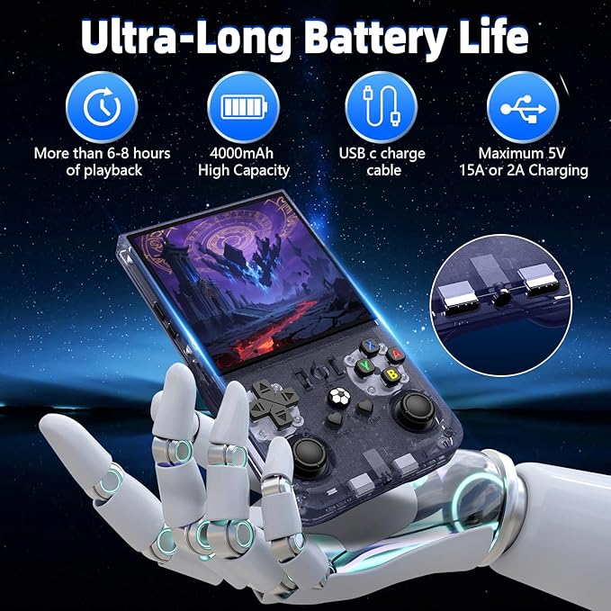 R36MAX Retro Gaming Console, Retro Handheld Games Console with 64GB TF Card, Portable Hand Held Open Source Linux System, 4.0 inch IPS HD Screen Video Game Consoles, 4000mAh Battery (Gray)