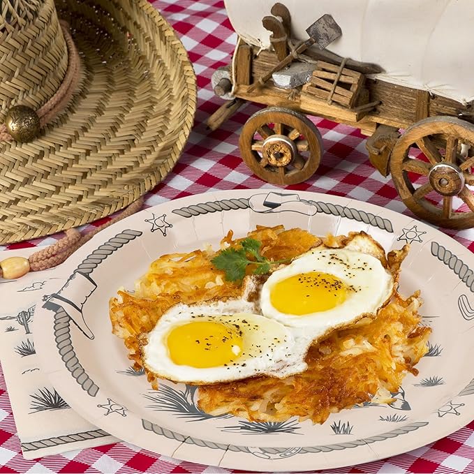 96Pcs Western Cowboy Disposable Tableware Set Cowboy Ranch Bachelorette 7"&9" Plates and Napkins and Cups for 24 Guest Kid Birthday Picnic Party Table Supplies Decorations