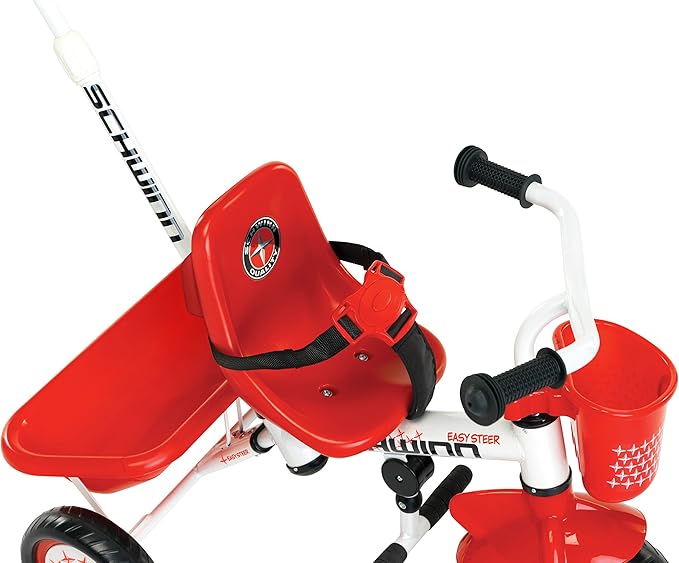 Schwinn Easy Steer Bike for Toddler, Kids Tricycle with Removable Push handle, Steel Trike Frame, Boys and Girls Ages 2-4 Year Old, Red/White, 8"