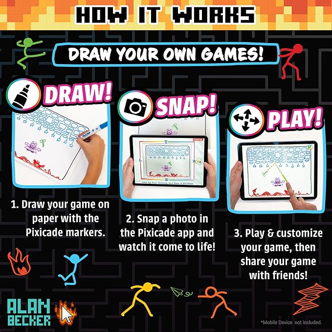Pixicade! Special Animation Edition - Alan Becker | Turn Drawings Into Playable Video Games! | Doodle & Draw, Snap Play & Share Instant Video Games! | Mobile Video Game Maker and Creation Studio!