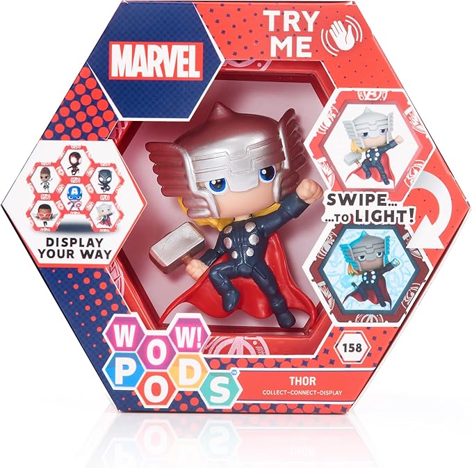 Wow! PODS Avengers Collection - Thor | Superhero Light-Up Bobble-Head Figure | Official Marvel Collectable Toys & Gifts,4 inches