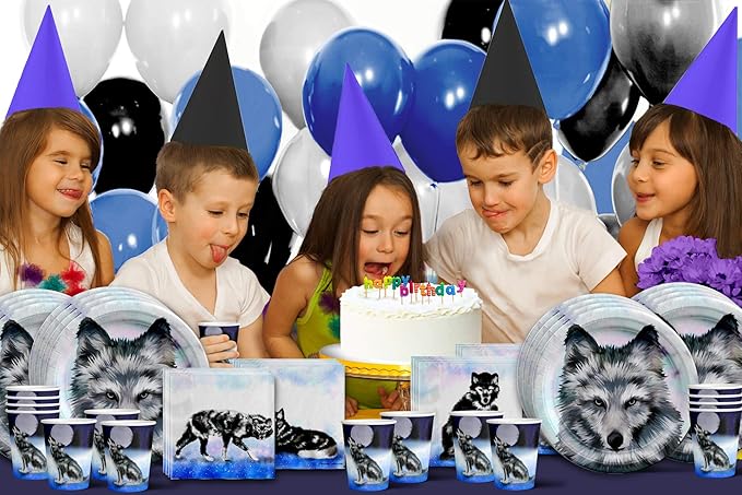 Wolf Birthday Party Supplies Set Plates Napkins Cups Tableware Kit for 16