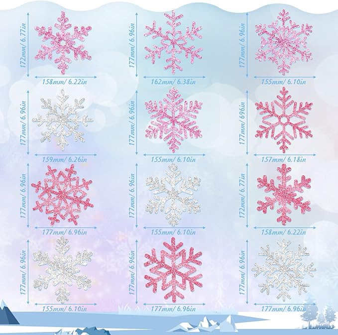 Sumind 30 Pcs Winter Party Wonderland Decorations Snowflake Hanging Swirls Ceiling Decor Winter Baby Shower Streamers Christmas Hanging Decor Holiday Birthday Wedding Party Supplies(Pink, Silver)