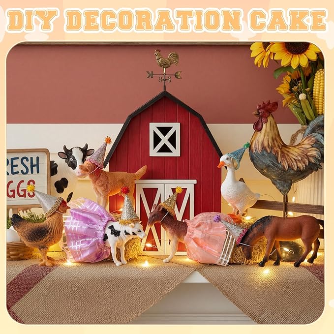 Weysat 41 Pcs Farm Animal Cake Topper Figures Birthday Party Decorations with Mini Hat and Skirt, Colorful Balls, Jungle Toppers Decoration with Gift Boxes for Themed Party Supplies(Farm)