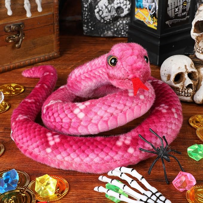 Snake Plush, Stuffed Snake Animal, 27 in Small Toy Snakes for Kids, Giant Stuffed Animals Snake, Lifelike Plush Snake for Birthday Present Party Prank Prop (Pink)