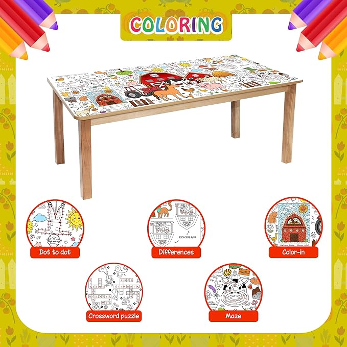 Farm Coloring Tablecloth for Kids, Giant 30x72 Inch Poster with Barns, Tractors, Animals, Perfect for Farm Party Games, Country Decorations, Classroom Activities, Event Supplies